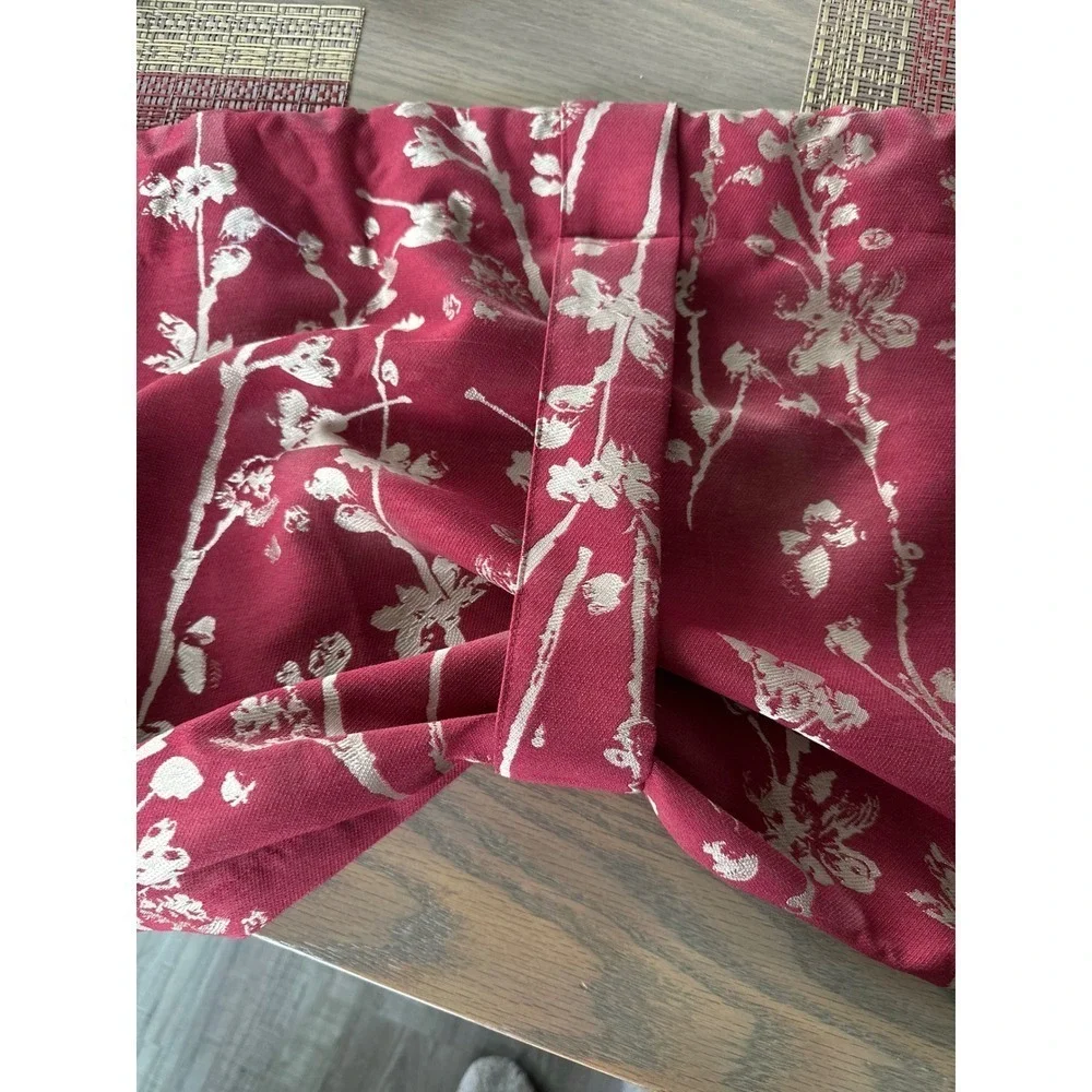 Winston Porter Red/Gold Floral Tie-Up Window Valance